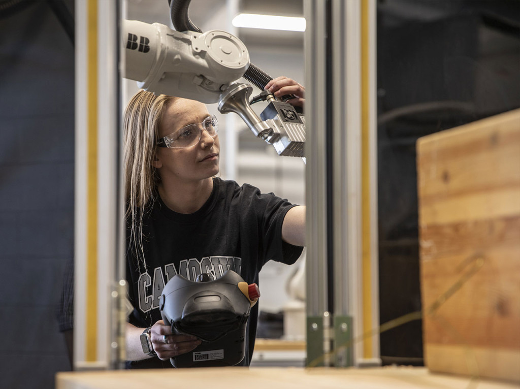 A student working on equipment in Camosun Innovates