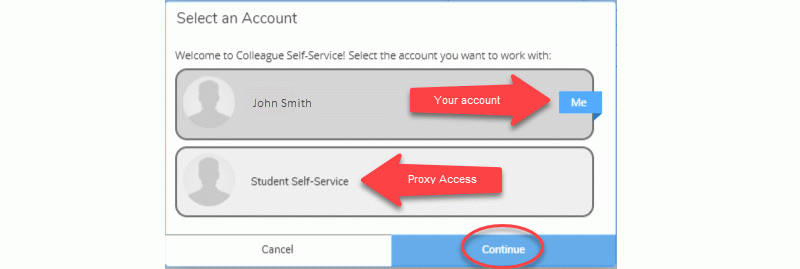 Select the chiclet of the account you want to access and click "Continue"
