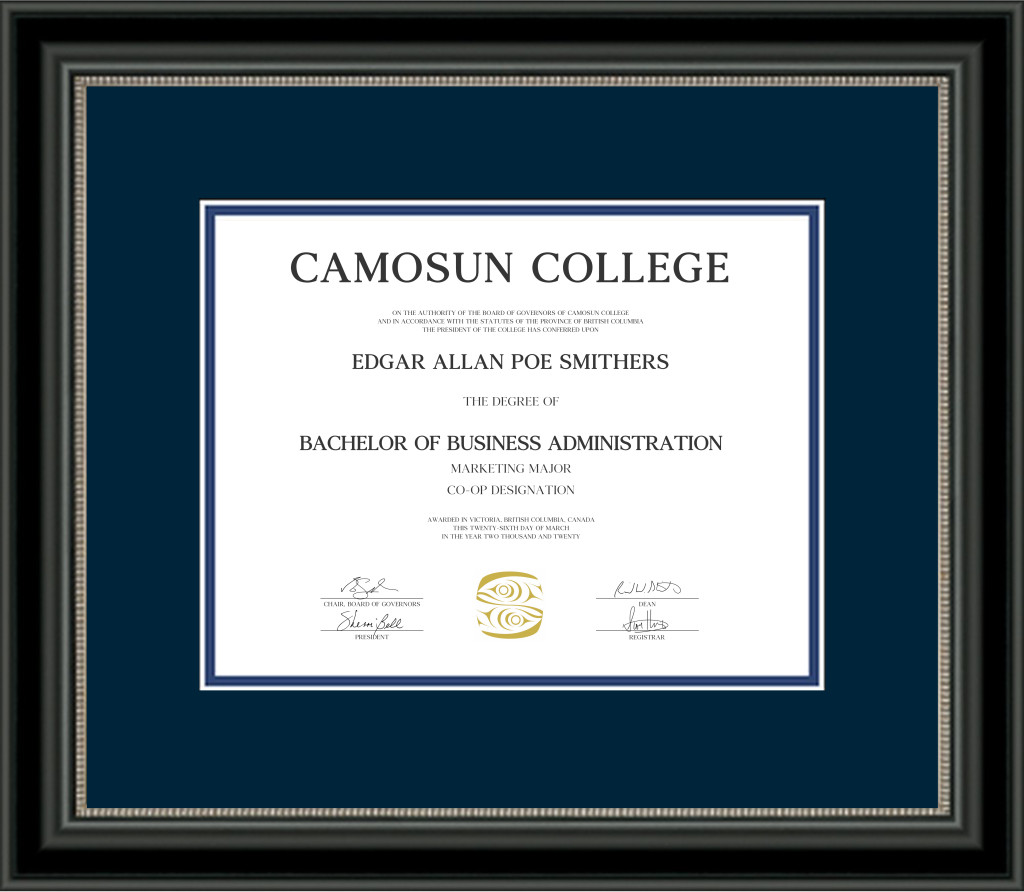 camosun parchment in frame with new seal