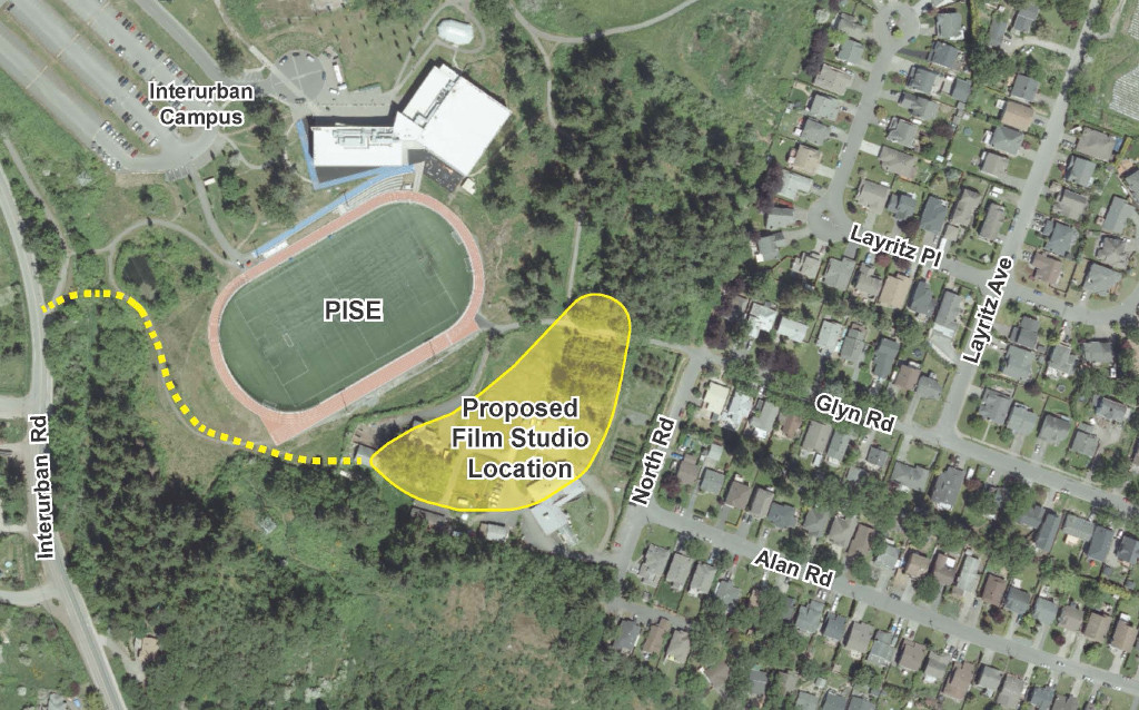 Aerial view of the proposed studio site at Interurban campus