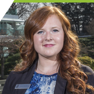 Female Business student outside the CBA building