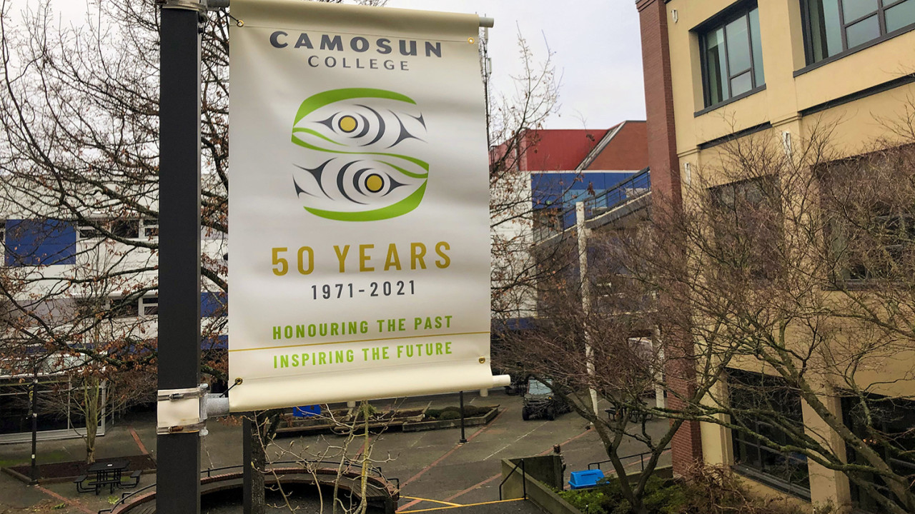 50th banner on a lamp post on the Lansdowne Campus