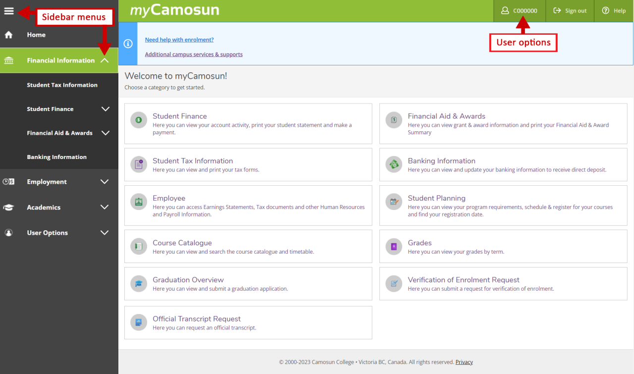 There are multiple ways to find what you're looking for in myCamosun
