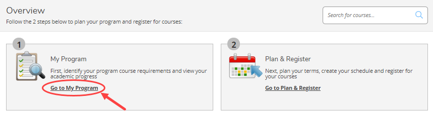 Screenshot from the Overview page in Student Planning, click "Go to My Program"
