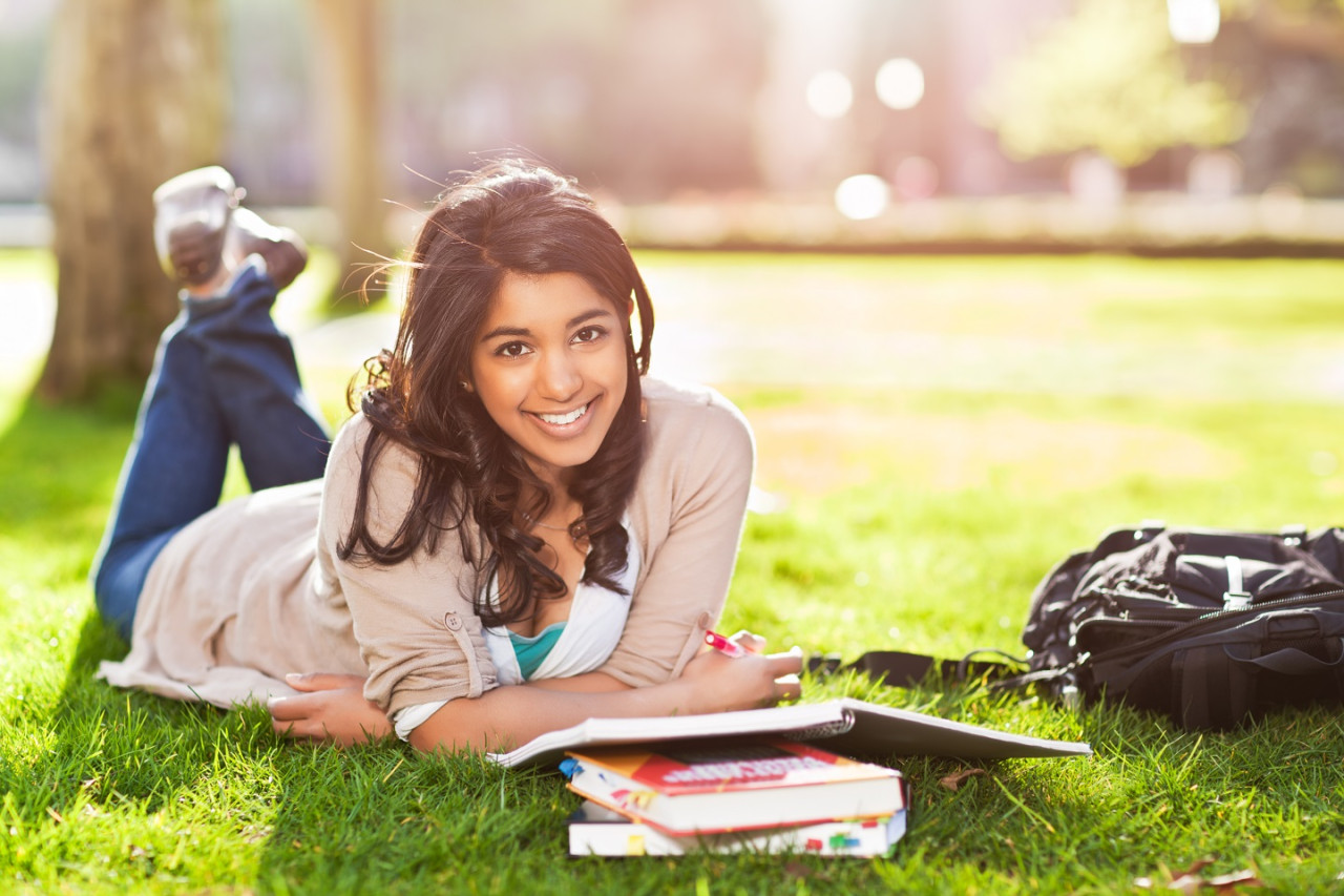 Student studying outside