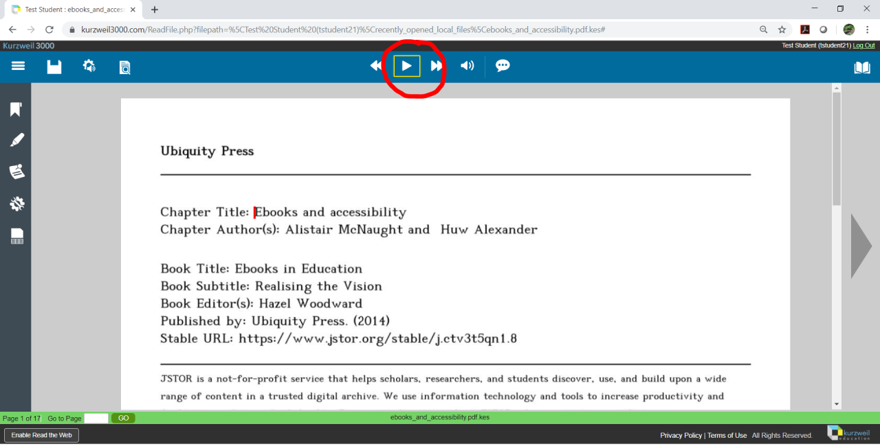 Step 4 of logging into and using Kurzweil 3000