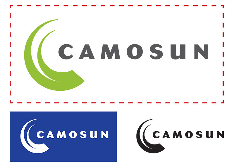 a visualization of the appropriate  whitespace around the Camosun logo 