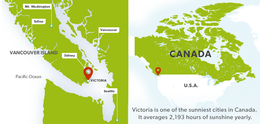 Map of Canada showing the city of Victoria.