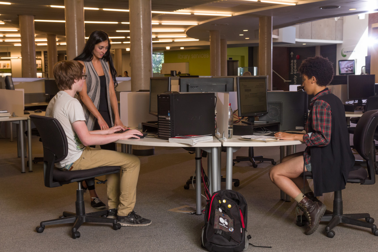 Camosun Library Terminal with students