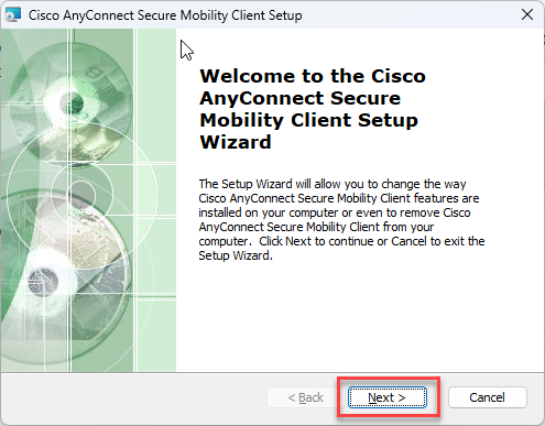 CiscoAnyConnect next screen, click next button