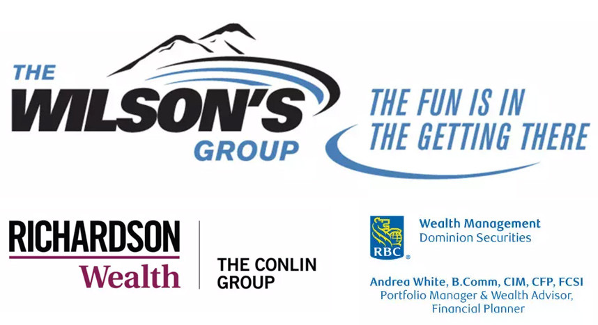 Sponsor logos: Presenting sponsor, the Wilson's group; reception sponsor, Richardson Wealth - the Conlin Group; Cart sponsor, RBC Weatlth Management Andrea White Financial Planner