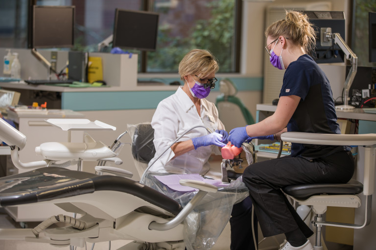 CDA students working within the Dental lab