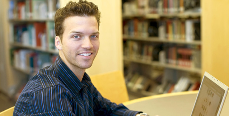 Student studying in the library