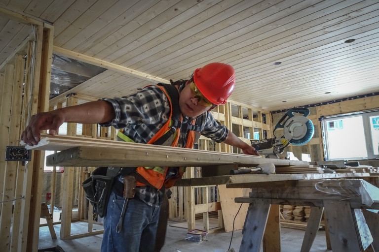 Carpentry student at work