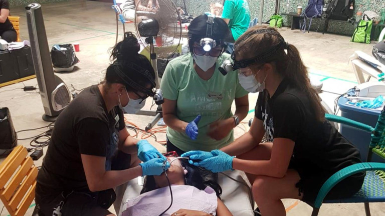 Nursing students working in a field clinic 