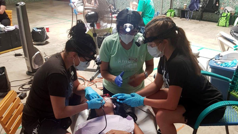 Nursing students working in a field clinic