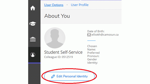 click the Edit personal Identity button