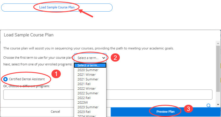 Plan your courses Option a